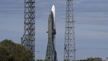 La fusée New Glenn de Blue Origin est prête sur le complexe de lancement 36 de la station spatiale de Cap Canaveral, le samedi 11 janvier 2025, à Cap Canaveral, en Floride.