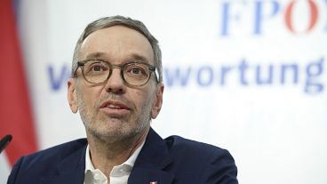 El líder del Partido de la Libertad de Austria, Herbert Kickl, en una rueda de prensa en Viena, Austria, el martes 7 de enero de 2025. 