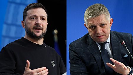 Il presidente ucraino Volodymyr Zelensky (sinistra) e il premier slovacco Robert Fico