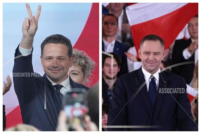 Le maire de Varsovie Rafał Trzaskowski, à gauche, et le candidat indépendant Karol Nawrocki, à droite, les deux favoris de la prochaine élection présidentielle en Pologne