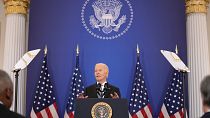 President Joe Biden speaks about foreign policy during a speech at the State Department in Washington, Monday, Jan. 13, 2025.