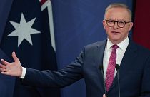 FILE - Australian Prime Minister Anthony Albanese gestures during a press conference in Sydney, Australia, 12 Dec 2024. 