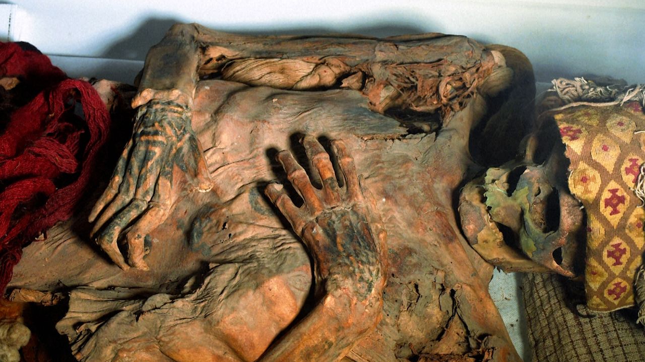 Mummified person from Peru’s Chancay culture in visible light