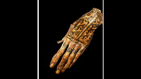 Mummified hand featuring tattoos from Peru's Chancay culture