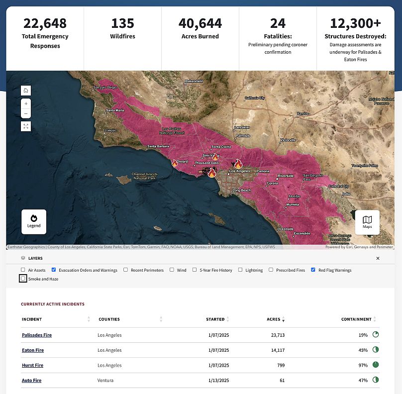 The fire service keeps an update map of the current situation.