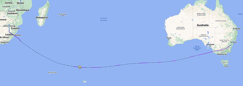 Qantas' route to Sydney takes a southerly track. 