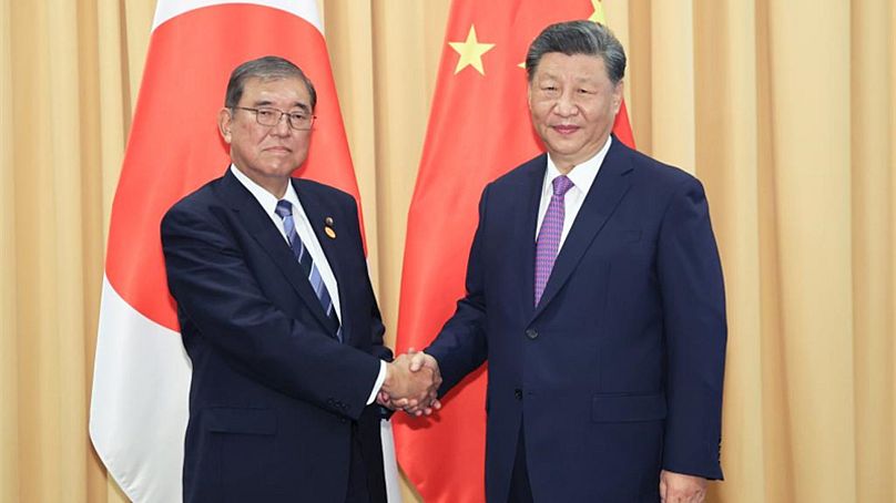 Hszi kínai elnök és Shigeru Ishiba japán miniszterelnök találkozója Peruban, 2024 december