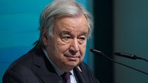 Antonio Guterres, United Nations secretary-general, speaks during a news conference at COP29.