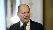 FILE: German Chancellor Olaf Scholz gives a statement during the summit of the Baltic Sea NATO countries in Helsinki, Finland, Tuesday, Jan. 14, 2025.