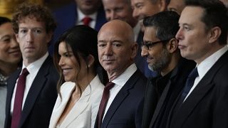Guests including Mark Zuckerberg, Jeff Bezos, Sundar Pichai and Elon Musk, arrive before the 60th Presidential Inauguration in the Rotunda of the U.S. Capitol in Washington,