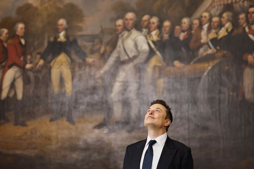 Elon Musk arrives before the 60th Presidential Inauguration in the Rotunda of the U.S. Capitol in Washington, Monday, Jan. 20, 2025.