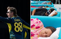 Australian cricketer Adam Zampa sporting a mullet, 2024, and sleeping Spaniards at a Siesta Championship in Madrid, 2010. 