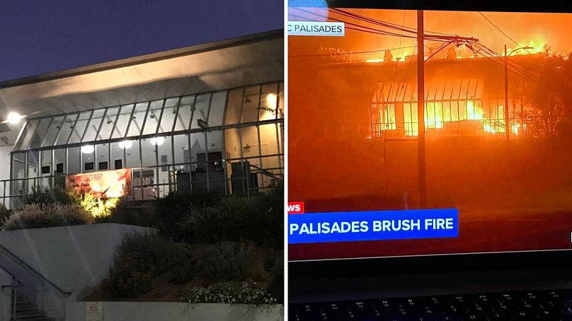 The beloved community Theatre Palisades, before and during the Palisades Fire, as seen by Martha on TV.