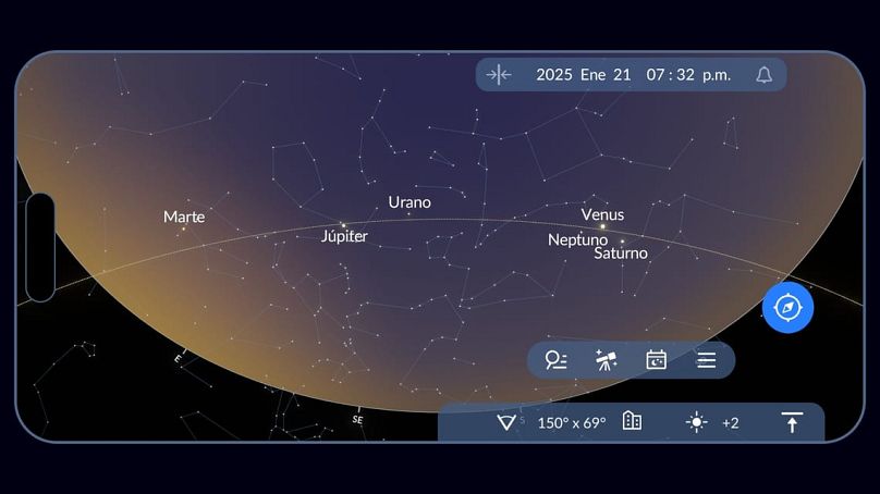 Sky tonight app, alineación de planetas del 21 de enero de 2025