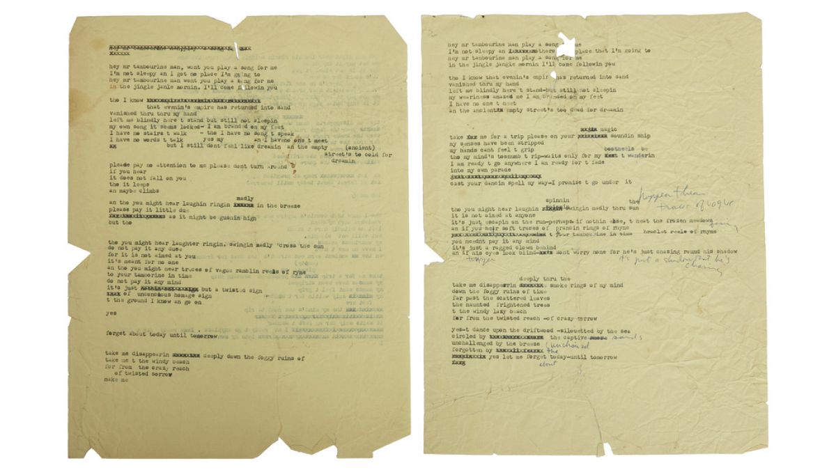 Bob Dylan's 'Mr Tambourine Man' drafts fetch nearly €500,000 at auction