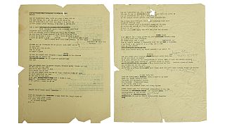 An image released by Julien's Auctions shows musician Bob Dylan's lyrics for famed song "Mr. Tamborine Man" are show in this undated image.