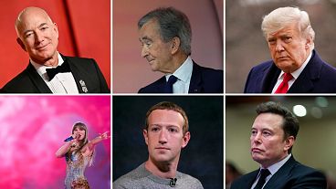 Billionaires Jeff Bezos, Bernard Arnault, Donald Trump, Taylor Swift, Mark Zuckerberg and Elon Musk Billionaires Jeff Bezos, Bernard Arnault, Donald Trump, Taylor Swift, Mark Zuckerberg and Elon Musk