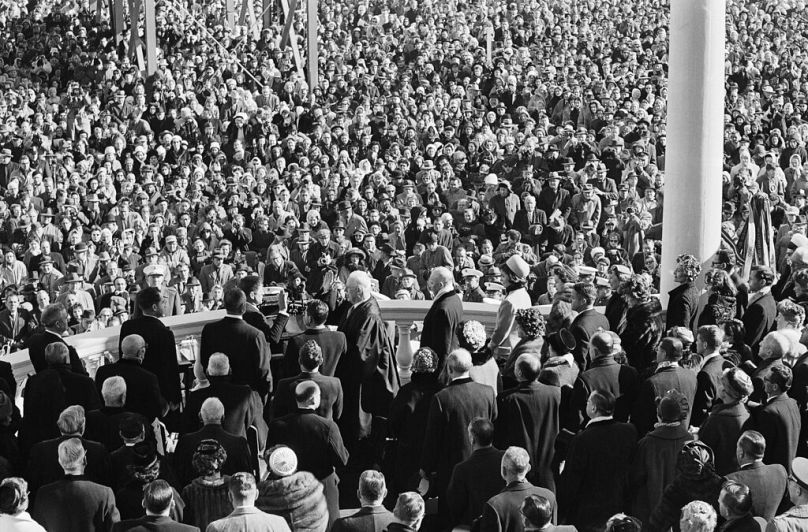 President John F. Kennedy took oath of office, administered by Chief Justice Earl Warren in Washington January 20, 1961.