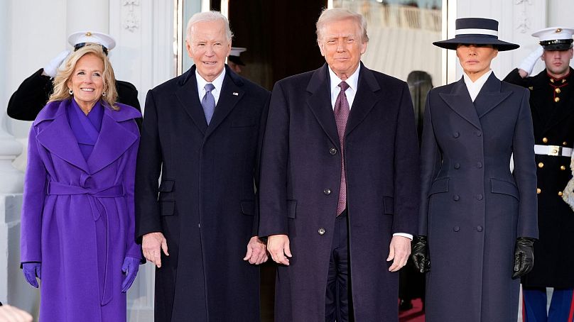 President-elect Donald Trump and Melania Trump are greeted by President Joe Biden and first lady Jill Biden, upon their arrival at the White House - Monday 20 Jan. 2025