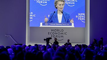Ursula von der Leyen, President of the European Commission, speaks at the Annual Meeting of World Economic Forum in Davos, Switzerland