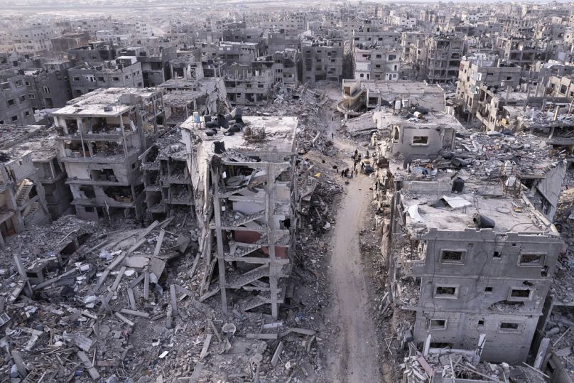 صورة جوية لآثار الحرب الإسرائيلية على رفح، قطاع غزة، الثلاثاء، 21 يناير/كانون الثاني 2025.