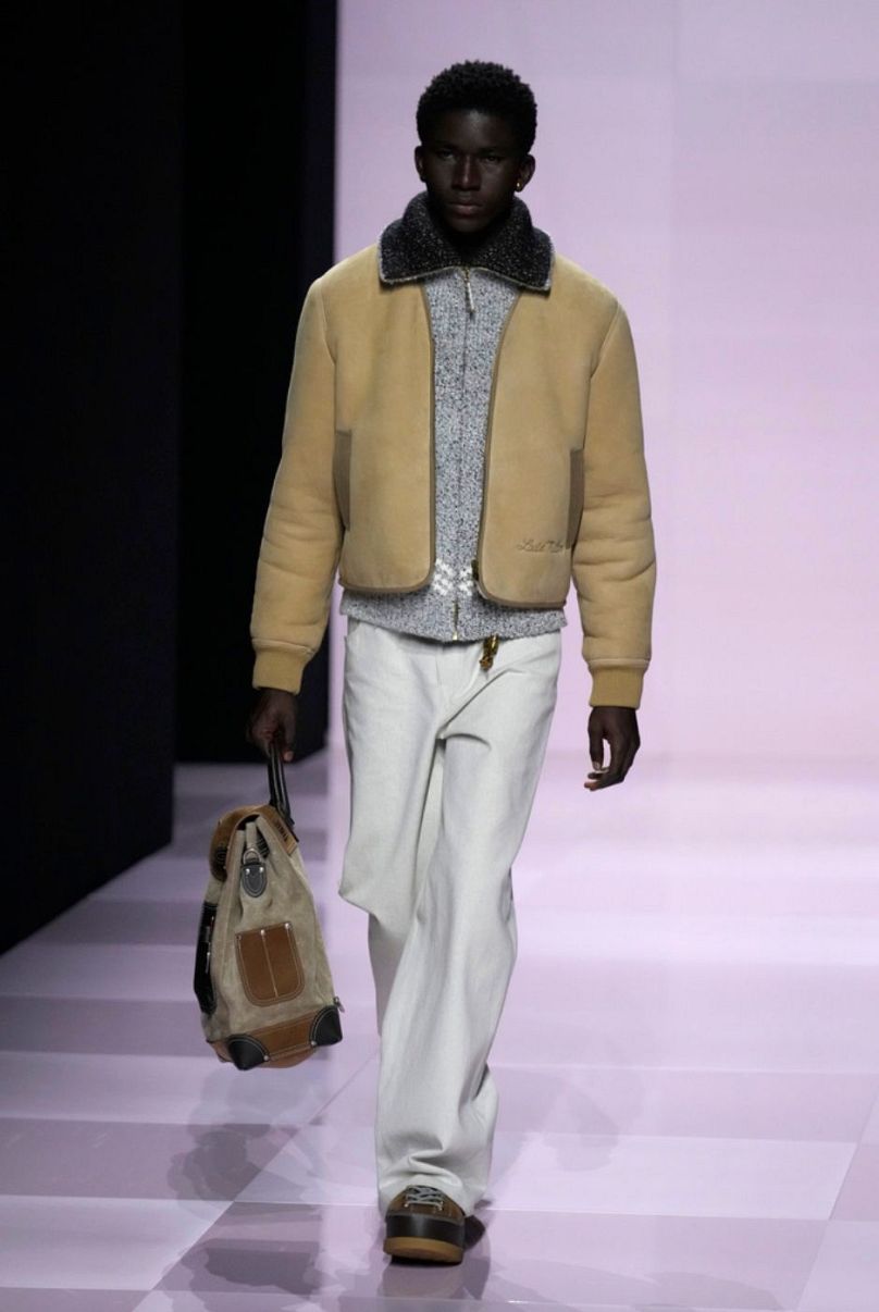 A model wears a creation as part of the men's Louis Vuitton Fall-Winter 2025-2026 collection