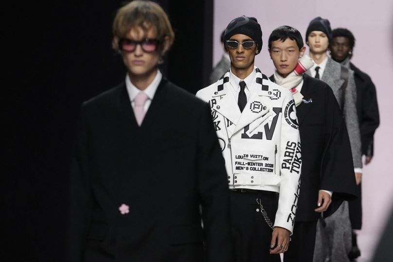 Models showcase creations from the Louis Vuitton Fall-Winter 2025-2026 collection in Paris on Tuesday, 21 Jan. 2025.