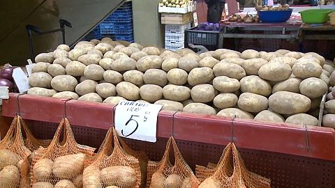 Potatoes at a market in Bucharest, Romania, 23 January, 2025.