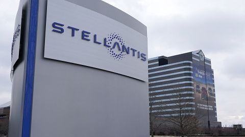 In this file photo taken on Jan. 19, 2021, the Stellantis sign is seen outside the Chrysler Technology Center, Tuesday, in Auburn Hills, Michigan, United States. 