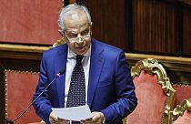 Italian Interior Minister Matteo Piantedosi addresses the Senate in Rome, Thursday, Jan. 23, 2025