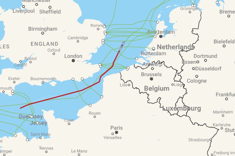 A map shows undersea cables as well as Russian vessel Yantar's passage on January 20 to January 21, 2025, based on data provided by vessel tracking site Marine Traffic.