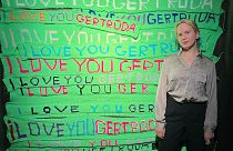 Gertrūda Gilytė and her scarves, displayed at a recent exhibition. 