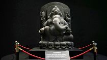 A statue of the Hindu god Ganesha is displayed at the Repatriated exhibition of Indonesian artefacts returned from the Netherlands, at Jakarta's National Museum.