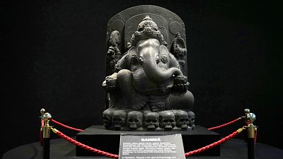A statue of the Hindu god Ganesha is displayed at the Repatriated exhibition of Indonesian artefacts returned from the Netherlands, at Jakarta's National Museum.