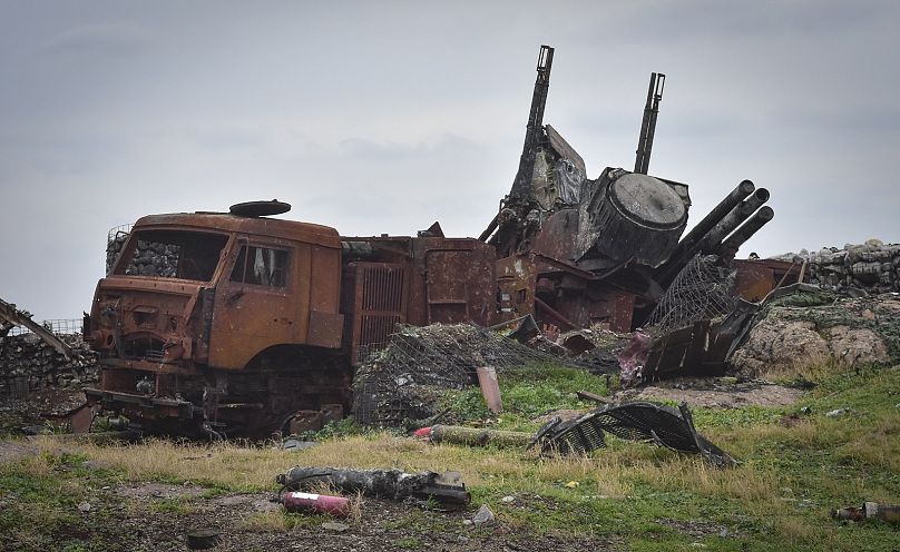 A damaged Russian Pantsir missile system is seen on Snake Island in the Black Sea, Ukraine, Sunday, December 18, 2022.