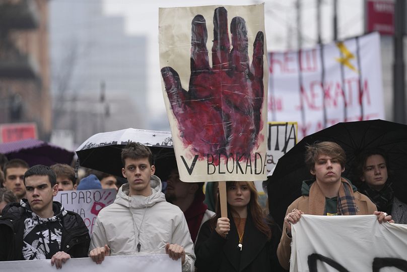 Thousands of university students march through the capital Belgrade, 24 January, 2025