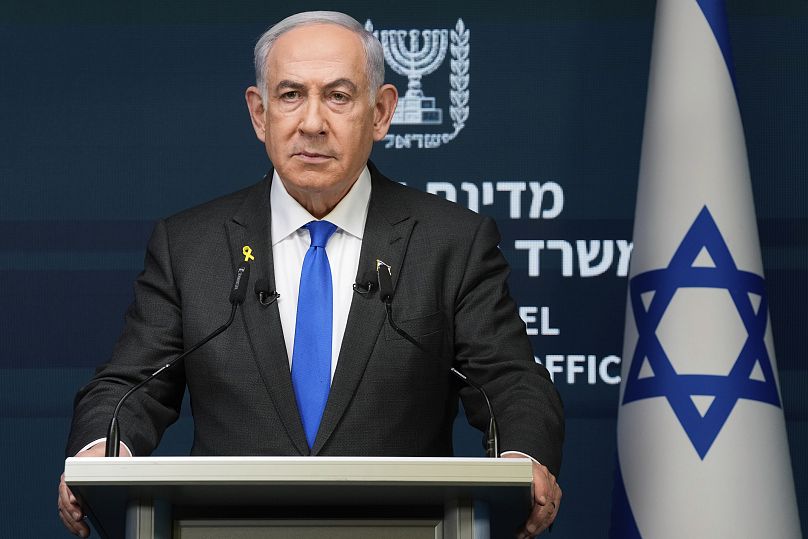 O primeiro-ministro israelita Benjamin Netanyahu fala durante uma conferência de imprensa em Jerusalém, 2/09/2024