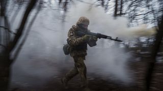 A member of Ukraine's 24th Mechanized brigade trains at the polygon not far from frontline in the eastern Donetsk region, 21 January, 2025