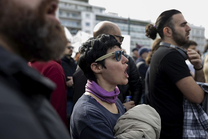 Protesters demand justice for the 57 victims of the Tempi rail disaster at a rally in Athens, 26 January, 2025