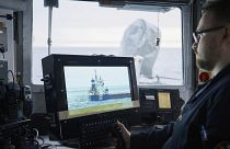 An Estonian naval patrol ship sails in the Baltic Sea, 9 January, 2025