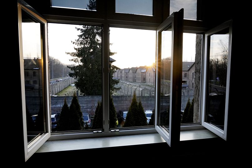 A view onto the Auschwitz-Birkenau State Museum can be seen from the former house of Auschwitz commandant Rudolf Höss