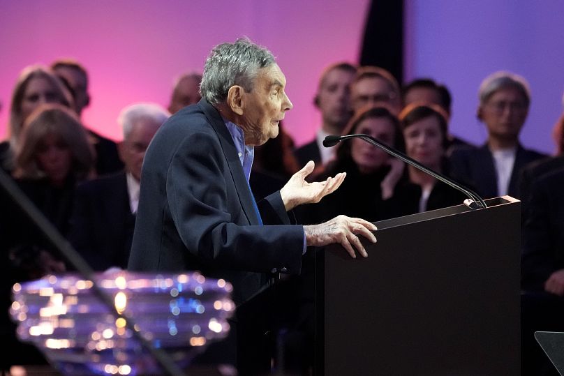 Marian Turski, survivant de l'Holocauste, lors de la cérémonie marquant le 80e anniversaire de la libération d'Auschwitz, à Oswiecim, en Pologne, le lundi 27 janvier 2025