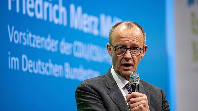 Friedrich Merz, Federal Chairman of the CDU and leader of the CDU/CSU parliamentary group in the Bundestag, speaks in Berlin.