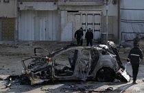 Vehicle destroyed in an Israeli strike that killed two people in the West Bank refugee camp of Nur Shams, Tulkarem.