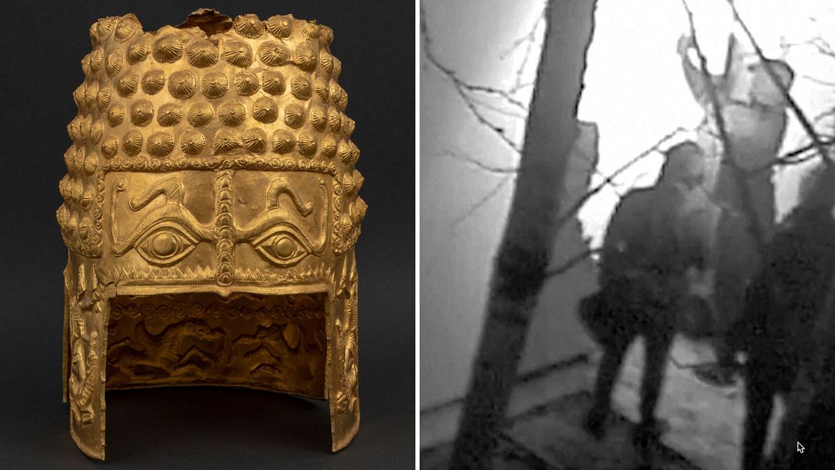 CCTV footage shows thieves using explosives to steal golden helmet from Dutch museum