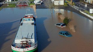 Two cars drowned by the flooding of the Vilaine river in Redon, France, on 28.01.2025