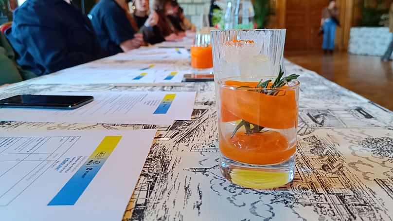The winning mocktail: a mix of carrot, honey, lemon syrup, and smoked rosemary.