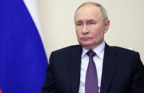 Russian President Vladimir Putin attends a cabinet meeting via videoconference at Novo-Ogaryovo state residence outside of Moscow, Russia,