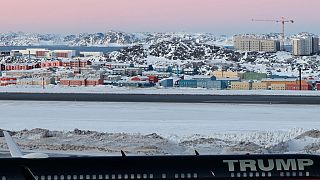 A plane carrying Donald Trump Jr. lands in Nuuk, Greenland, Tuesday, Jan. 7, 2025.