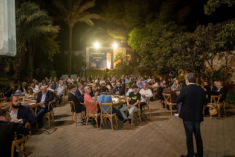 Moawad addresses his supporters.